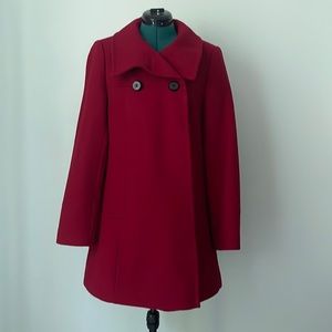 Red wool Larry Levine cross-breast pea coat